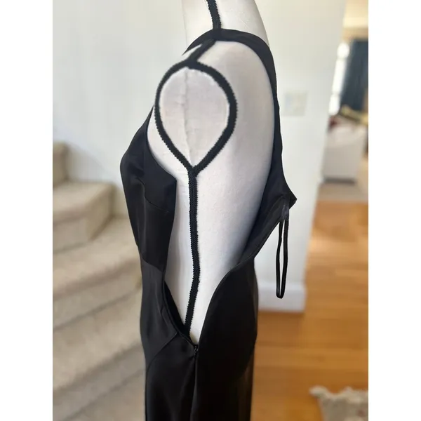 BHLDN Dylan Anthropologie Black Satin One Shoulder Sheath Slit Bridesmaid Gown - Image 3