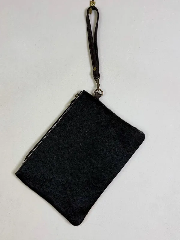 Genuine Cowhide Hair On Hide Wristlet Clutch Black White Western Boho NWOT NEW - Image 3