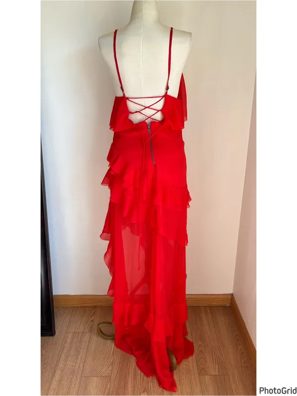 Alice + Olivia Laverne Asymmetrical Ruffle Maxi Dress Red size 2 - Image 4