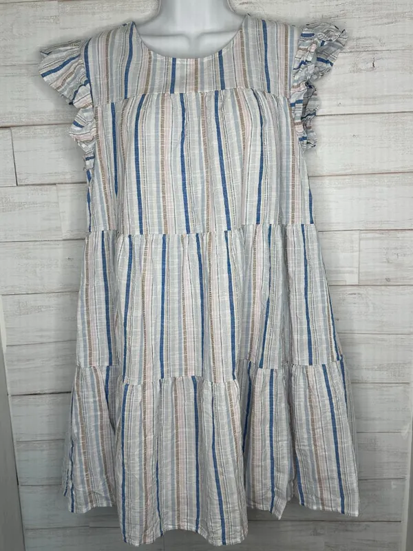 NWOT August Sky Striped Womens Mini Tiered Flutter Sleeve Dress Size Medium - Image 2
