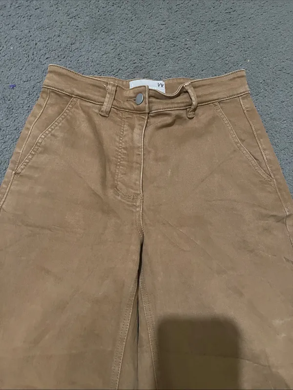 Everlane Women's high waisted Wide-Leg cropped Pants in Brown Tan - Image 3