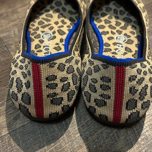 ROTHY'S Retired The Flat Cheetah Leopard US 8‎ Luxury Ballet Flats Red Stripe - Image 4