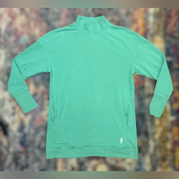 FreePeople Movement Oversized Mock Neck Back Zip Green Longline Sweatshirt Tunic - Image 13