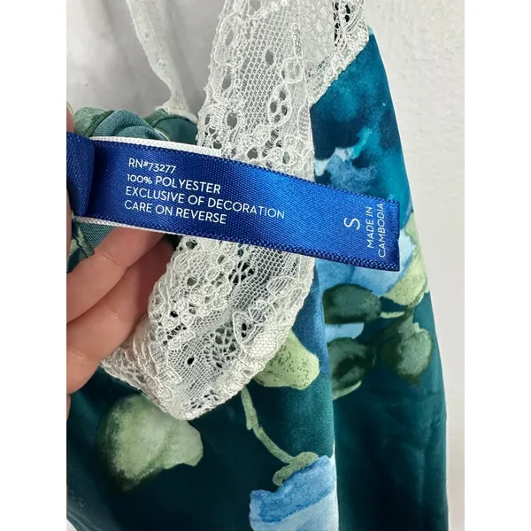 Apt. 9 Camisole Women Small Teal Blue Floral Lace Trim Satin Racerback Sleep Top - Image 4
