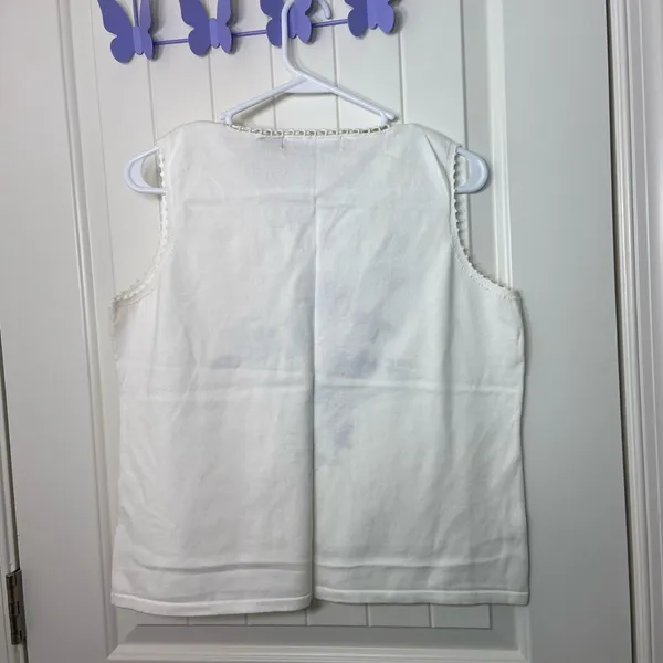 Crazy Horse Collection women’s white ribbon embroidered light sweater‎ vest XL - Image 6