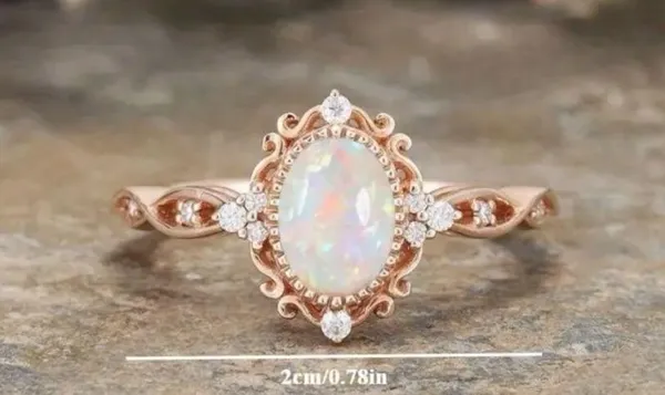 Elegant 18K Rose Gold-Plated Opal Ring Size 6 - Image 3