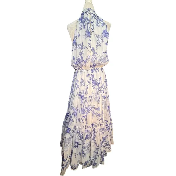 Lulus Float To‎ You White Blue Floral Halter Tiered Midi Dress Small Romantic - Image 9