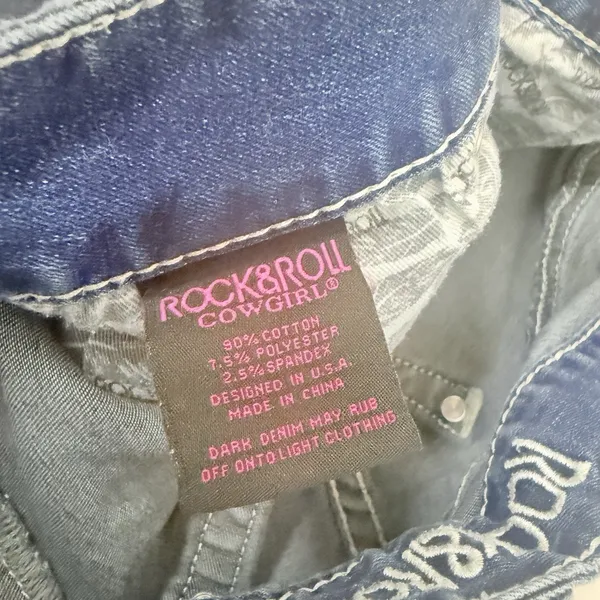 Rock & Roll Cowgirl Jeans Womens 29 Denim Blue Crop Midrise Summer Feathers - Image 3