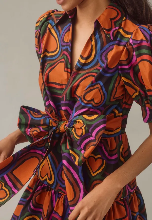 Farm Rio Heart Print Front-Bow Mini Dress, Size XS - Image 3