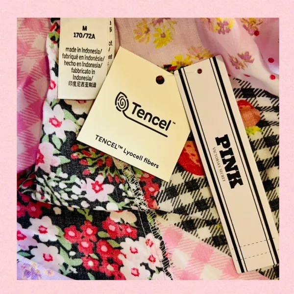 PINK VICTORIA’S SECRET Silky Pajama Shorts Patchwork Gingham Berries Floral M - Image 8