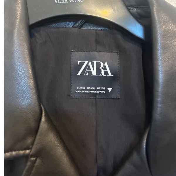 Zara Womens Faux Leather Biker Jacket Black Asymmetrical Zip XL Moto Coat - Image 2