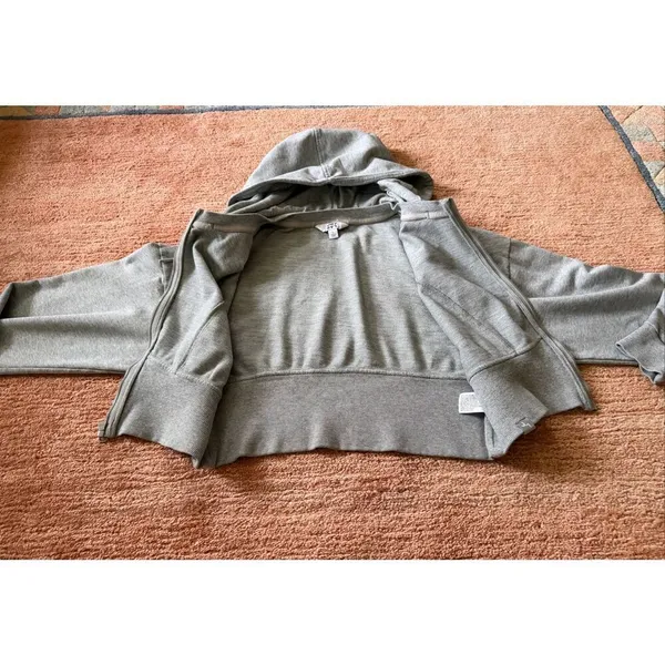 JoyLab Cropped Zip Up Hoodie L Gray Athletic Jacket Drawstring Hood Activewear - Image 8