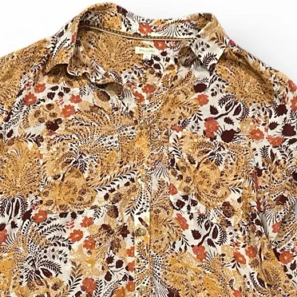 Anthro Pilcro Multicolor Botanical Floral Button-Down Long Sleeve Shirt L - Image 9
