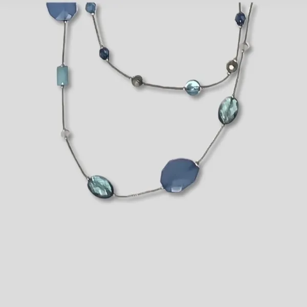 Vintage Beaded Layered Necklace and Drop Earring Set Silver Tone Blue - Image 4