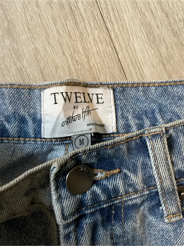 Twelve by Twelve Light Blue Denim Shorts with Silver Beaded Fringe - Image 2