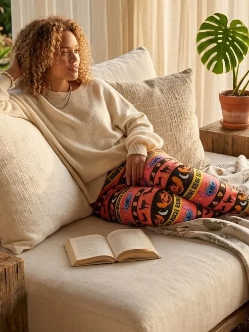 DISNEY STITCH Women’s Halloween Pajama Pants Orange Black Lounge Sleep - Image 2