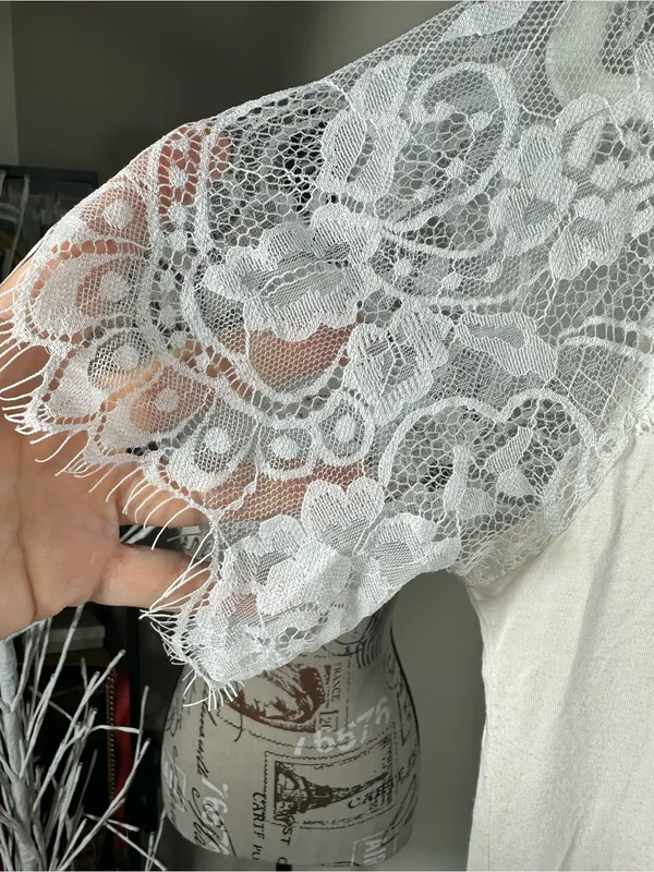 X316. VICI Cream Lace Sleeve V-Neck Blouse - Image 4