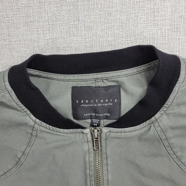 Sanctuary Womens Jacket Size M Olive Green Zip Up Military Twill‎ Bomber Crop - Image 2