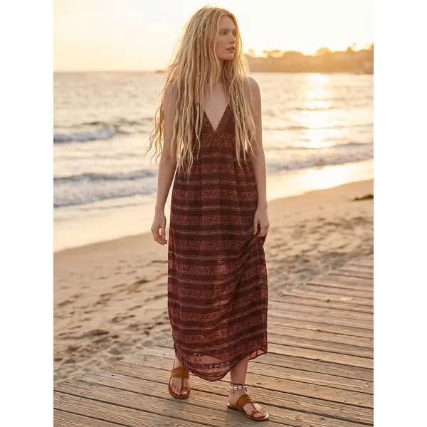 Free People Bohemian Retro 70s Floral Lace Lotus Maxi Dress Small Brown Floral - Image 9