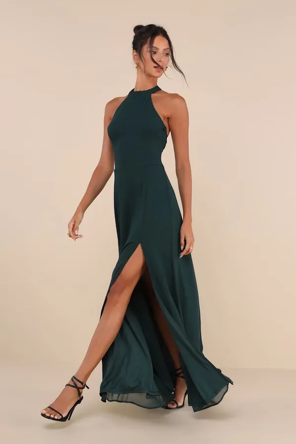 New Lulus Confidently Emerald Backless Halter Maxi Dress Size Medium MSRP $99 - Image 5