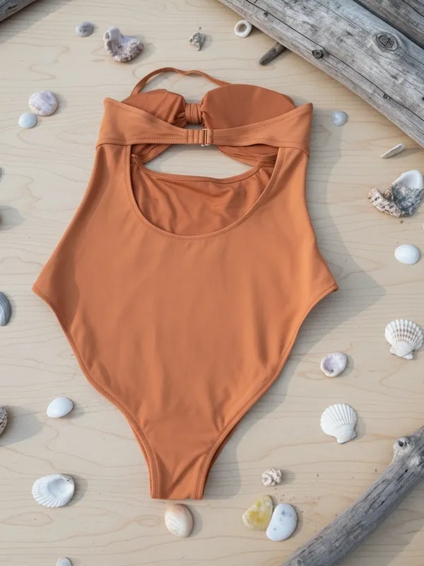 Aerie Swimsuit Copper Halter Knot Cutout One Piece Swimsuit Size Large - Image 6