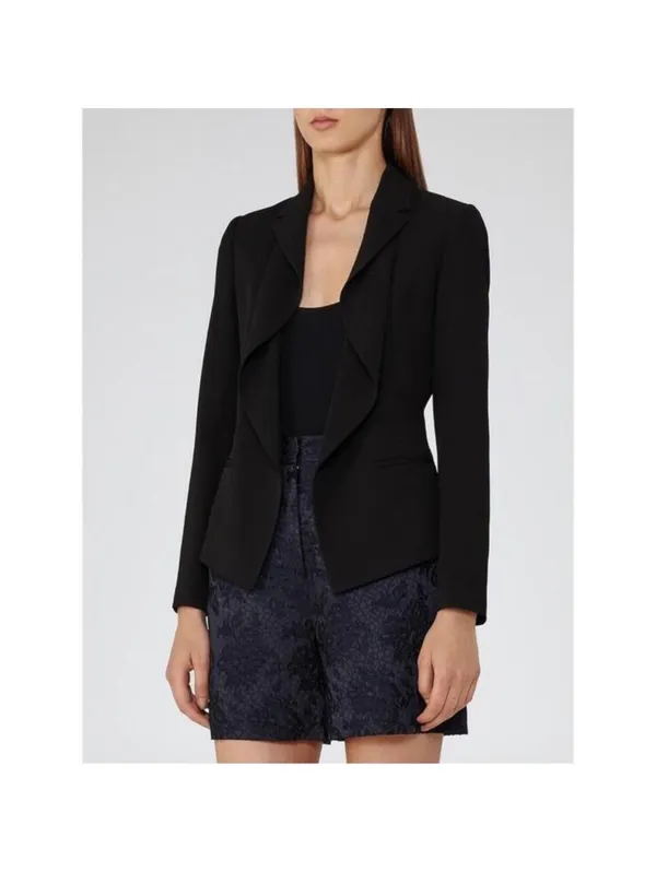REISS Black Sienna Draped Waterfall Open Front Blazer Jacket Women’s size 2 XS - Image 12