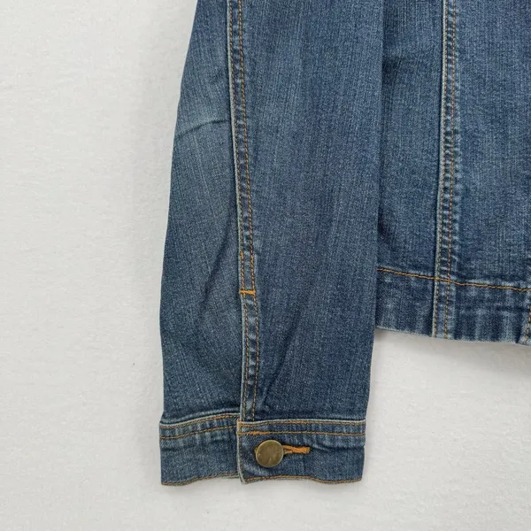Shore Denim Jacket Women Size L Medium Wash Stretch Button Front Classic Boho - Image 4