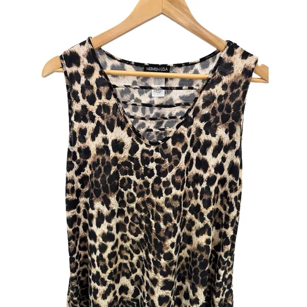 Leopard Print Mini Dress‎ L Animal Print Knit Criss Cross Neckline Casual Boho - Image 2