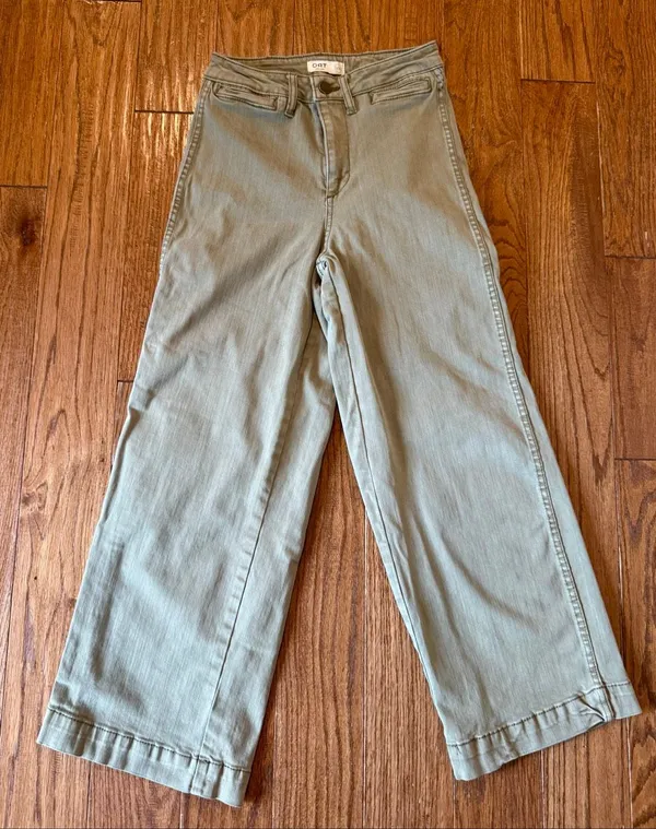 Oat New York wide leg olive green crop flat front pant 0/25 - Image 2