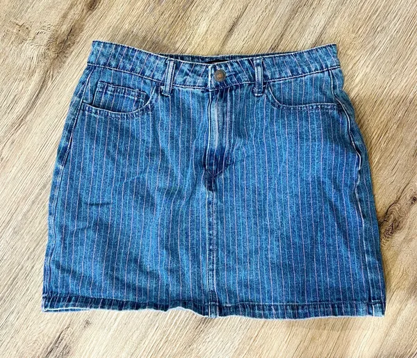 Forever 21 Rainbow Stripe Denim Mini Skirt - Image 2