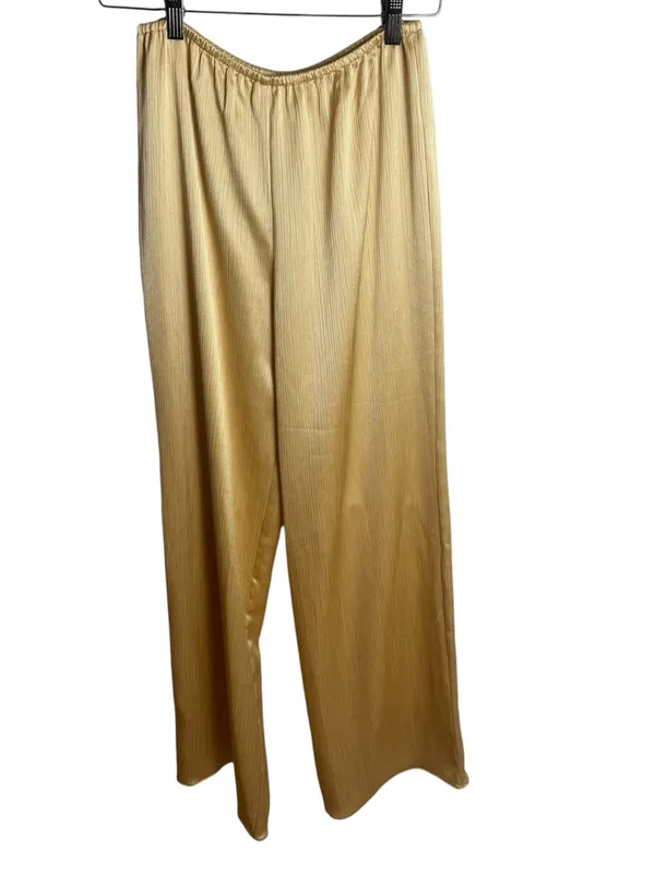 Anthropologie Mare Mare Plisse Satin Wide-Leg Pants yellow M - Image 2