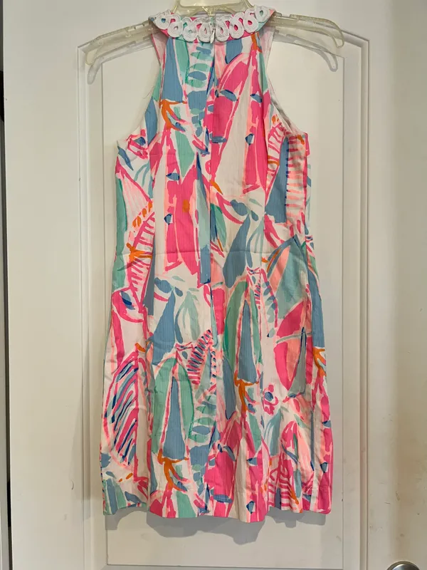Lynn Out To Sea Sailboat Print Lace Front Sleeveless Shift Dress - Image 2