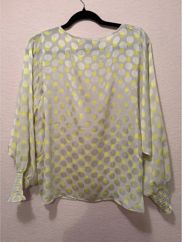 Marc‎ New York Andrew Marc Yellow Polka Dot Sheer Blouse Size M - Image 3