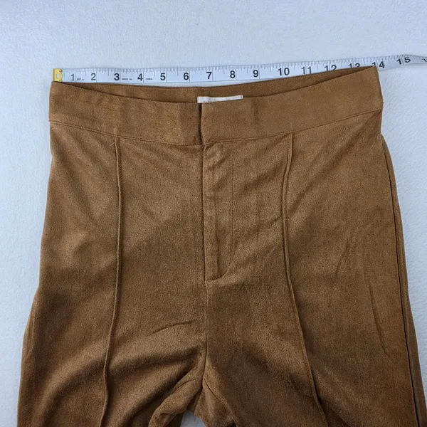 Flying Tomato NWT Faux Suede Flare Pants Biscotti Brown Pintuck Wide Leg Small - Image 6