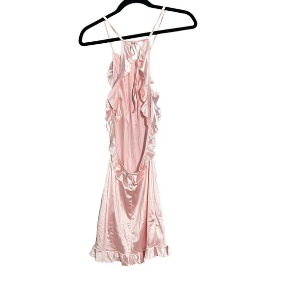 Lucy in the Sky Los Angeles Ruffle Halter Dress Pink Sz Small Lingerie Tie Back‎ - Image 2