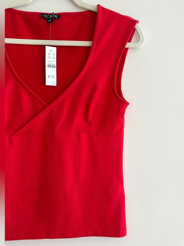 J. Crew Stretch Cotton Cap-Sleeve Crossover Shirt, Vintage Red, Size Small, NWT - Image 7
