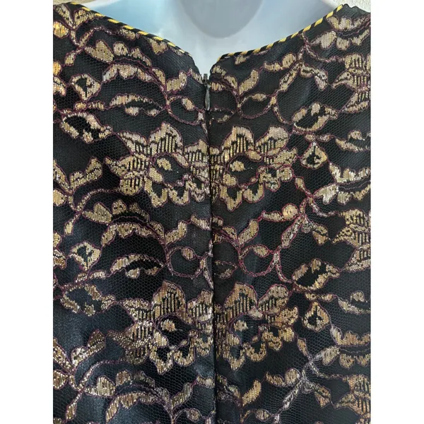 Ricki Lang‎ for Steven Stoll Gown Size 12 Black Gold Metallic Lace Pleated Maxi - Image 11