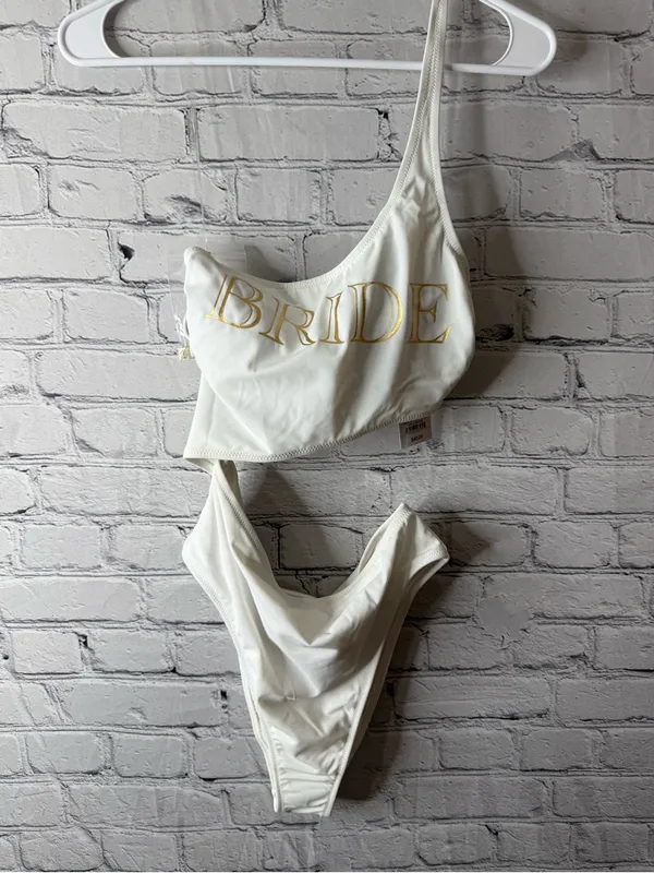 NWT shade and shore Bride Embroidered One-Shoulder White Bridal Swimwear small - Image 2