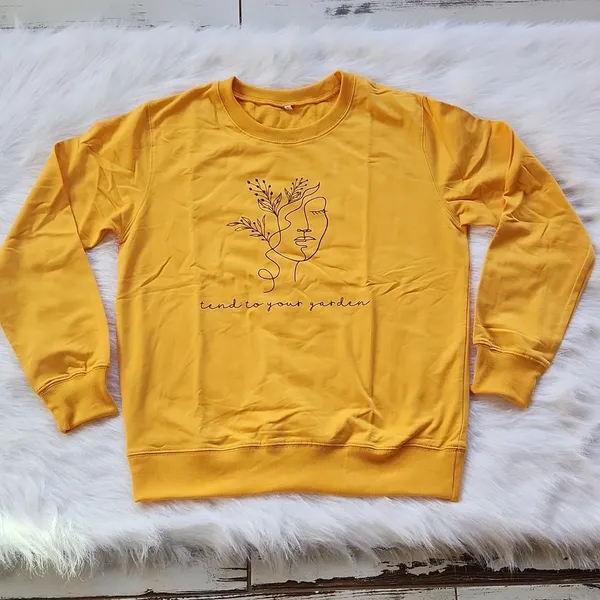 -807 "Tend to your garden" long sleeve Bohemian sweatshirt pullover yellow Large - Image 3
