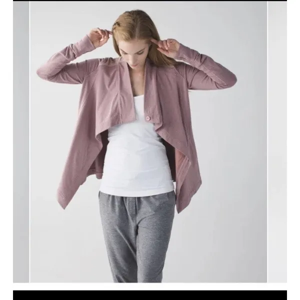 Lululemon Coast Wrap Heathered Mod Rose 8 Funnel Neck Jacket Button Cocoon - Image 3