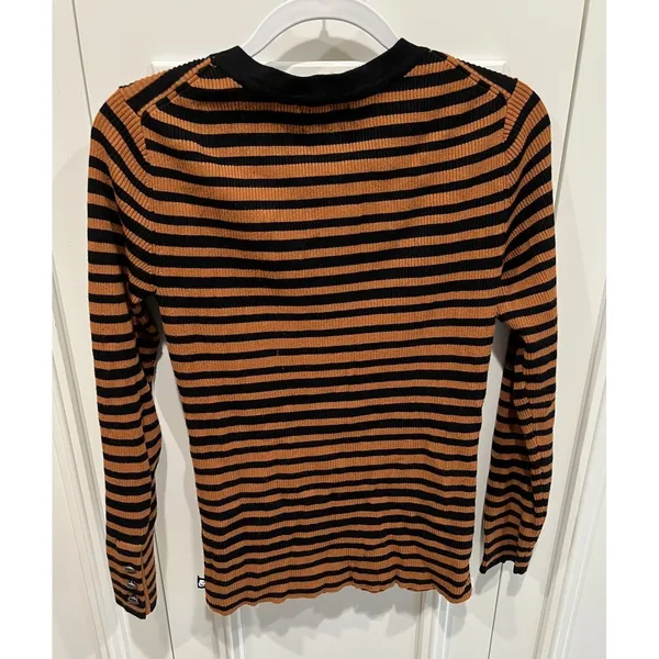 Karl‎ Lagerfeld Paris Ribbed Striped Henley Long Sleeve Thermal Top Designer - Image 5