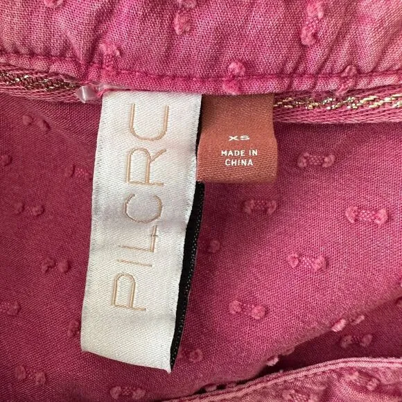 Anthropologie Pilcro Swiss Dot Peasant Blouse Long Sleeve Button‎ Front Pink XS - Image 5