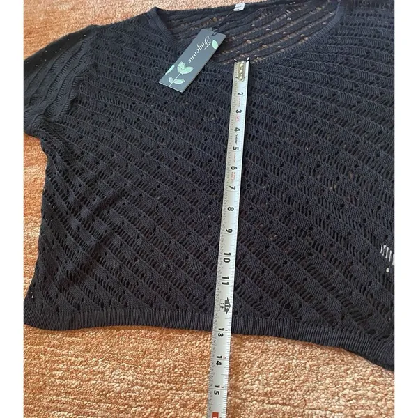 Fayenne Crochet Black Women's Long Sleeve Sweater -Mesh V-neck Size M New - Image 6