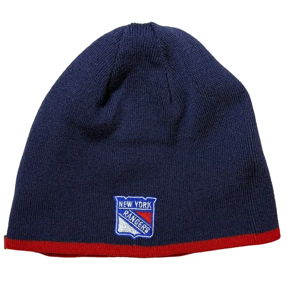 New York Rangers Reebok Knit Beanie Hat Navy Red NHL - Image 2
