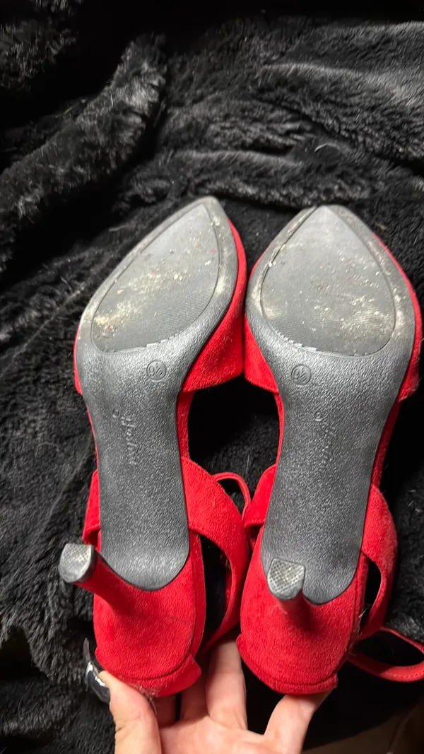 Amazon Red Suede Kitten Heels Size 9.5 - Image 2
