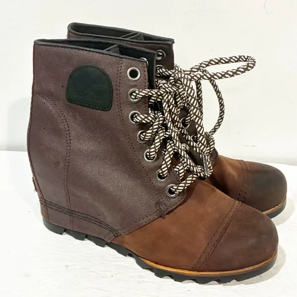 SOREL Lexie Cattail Wedge Lace Up Leather‎ Boots Womens Size 8.5 - Image 3