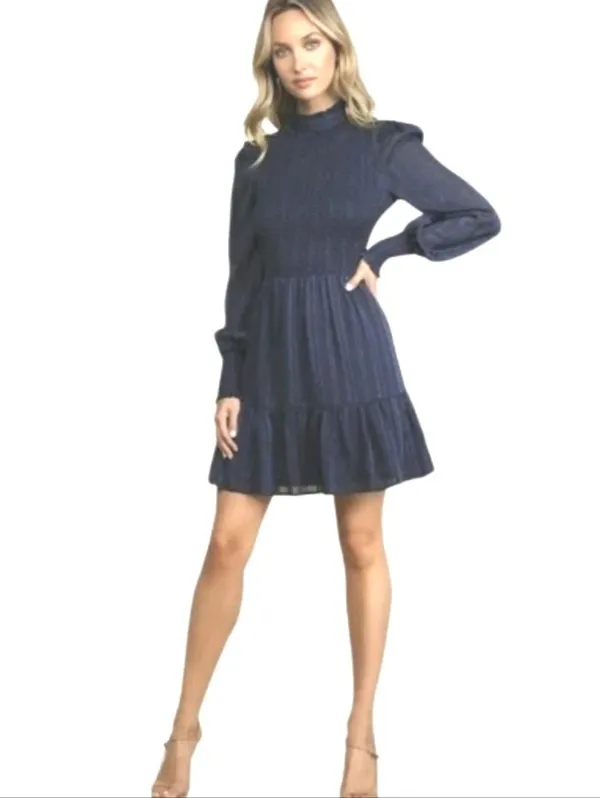 Lulus Womens Navy Blue Smocked Long Sleeve Mini Dress Size XSMALL Romantic Prepp - Image 3