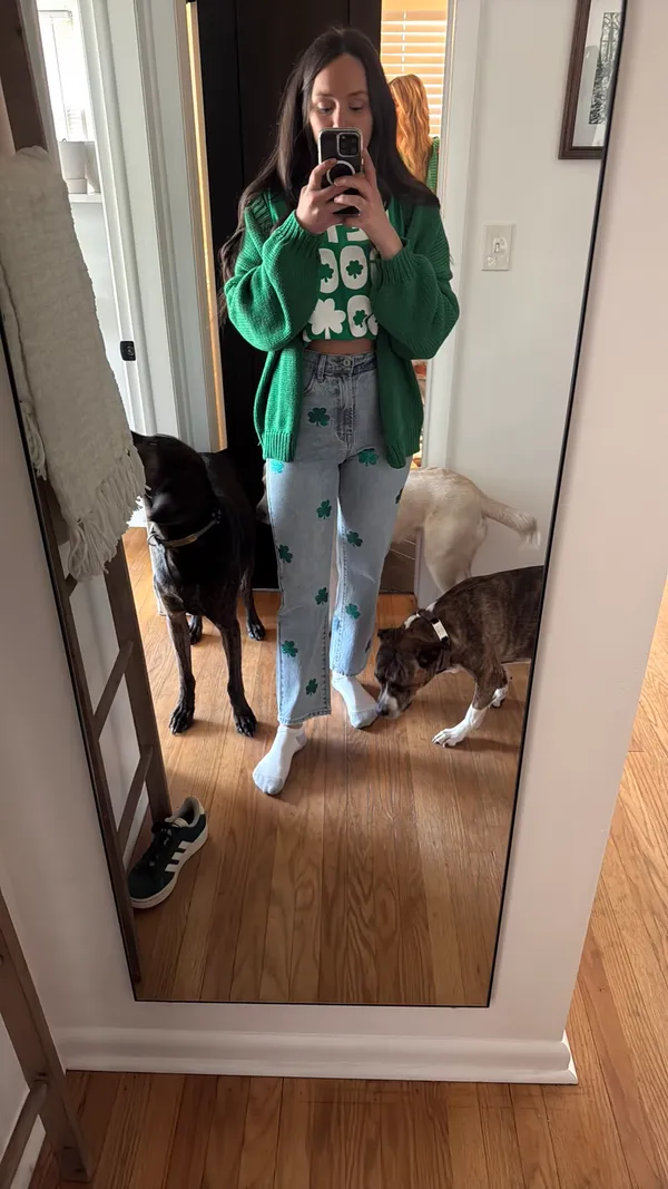 St Patrick’s Day Shamrock Jeans Green Size 4 - Image 5