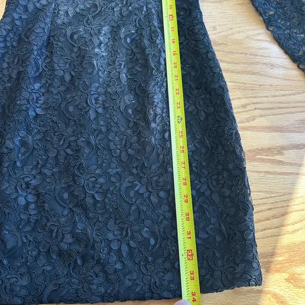 Vtg 90s Jennifer George By Night Black Lace Mini Dress Shere Sleeve‎ Goth Vamp 4 - Image 12