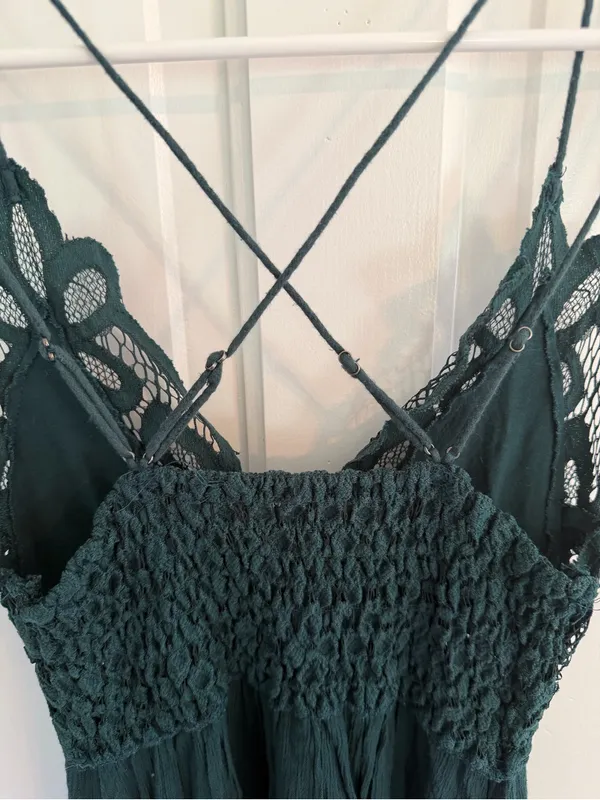 Free People FP One Adella Slip Dress XS Green Crochet Lace Boho Mini‎ - Image 7